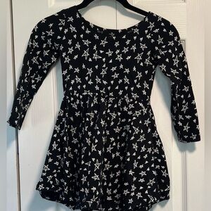 Girls' June & January Long Sleeved Black With White Stars Ruffled Dress